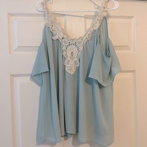 Off the shoulder blue tank